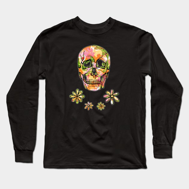 Floral skull with hippie 70s flowers Long Sleeve T-Shirt by NadiaChevrel